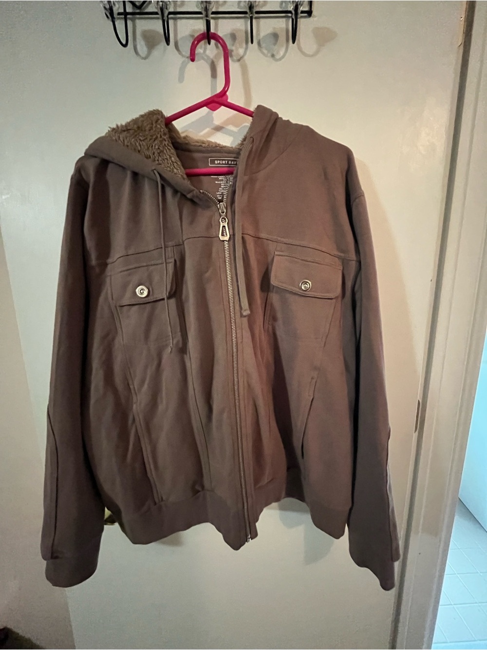 Sports savvy XL Women’s s Brown Sherpa-Lined Zip Hoodie Jacket